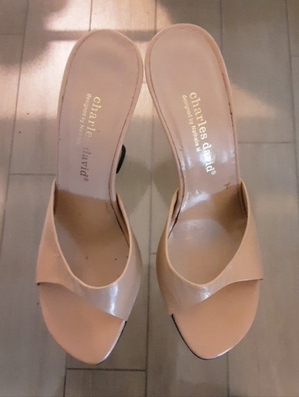 Charles David Beige Open-Toe Slip-On Mules
